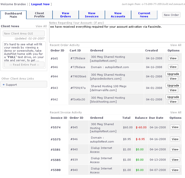 WHMAutoPilot Client Dashboard WHMAutoPilot   Configure su Plataforma de Facturación en Piloto Automático