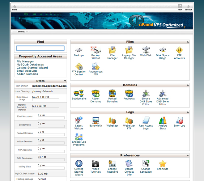 cPanel Screenshot Visão Geral sobre os Recursos do Painel de Controle cPanel