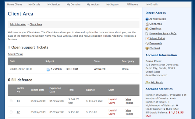 WHMCS Client Interface Comienza la pureba WHMCS 4.5 Beta!